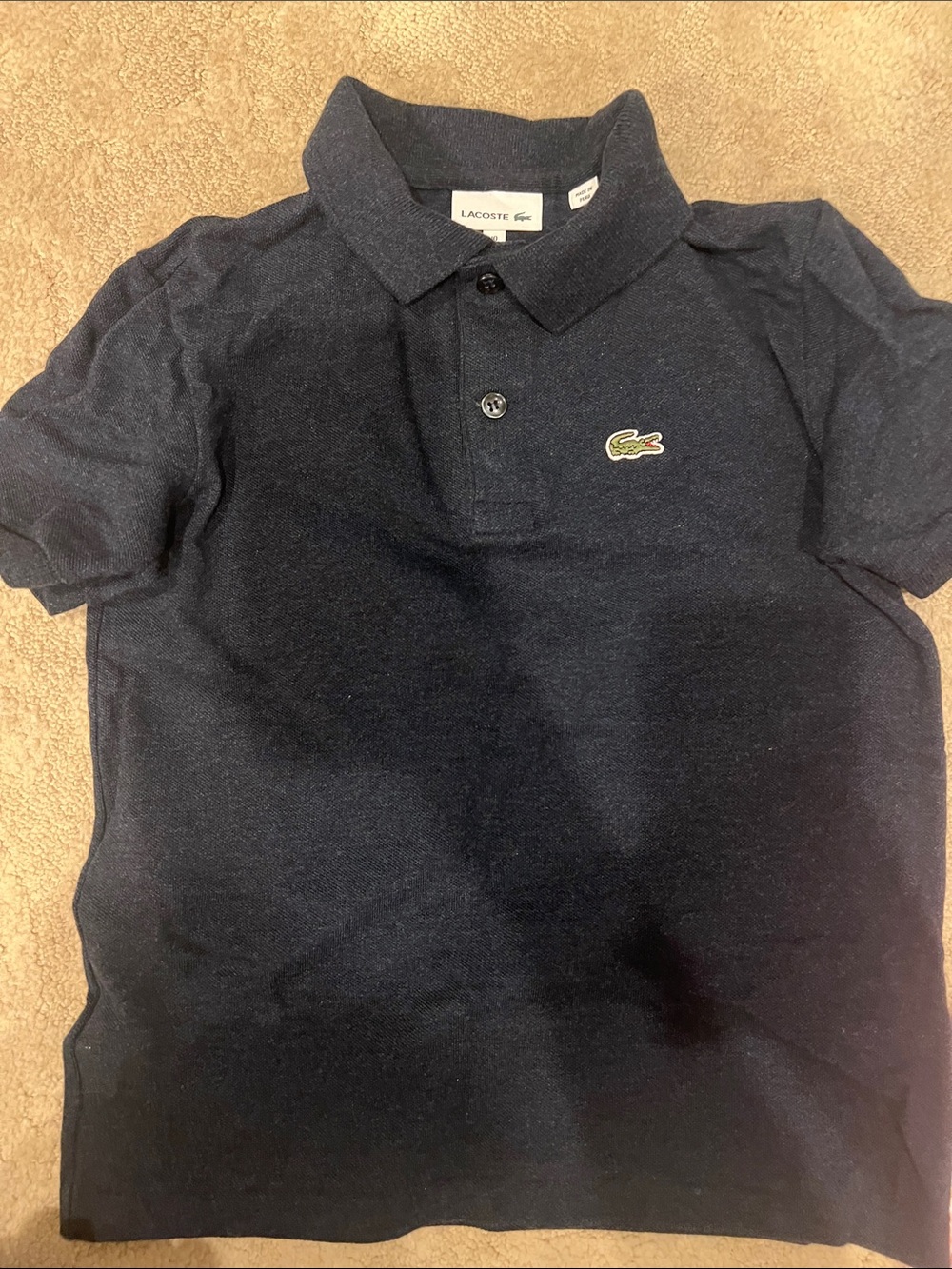 Lacoste Boys Navy Polo with Green Croc Logo